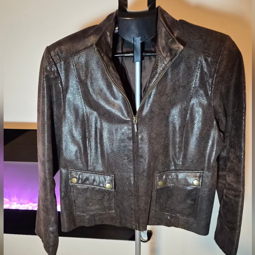 Alfani Petite Large Genuine Leather Snakeskin Jacket